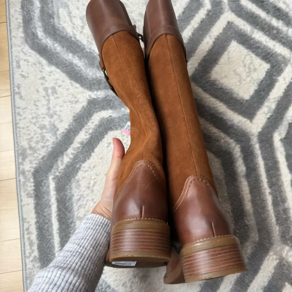 Clark’s Maye Carly Tall-Shaft Boot Leather Boots In Tan 6M NWT